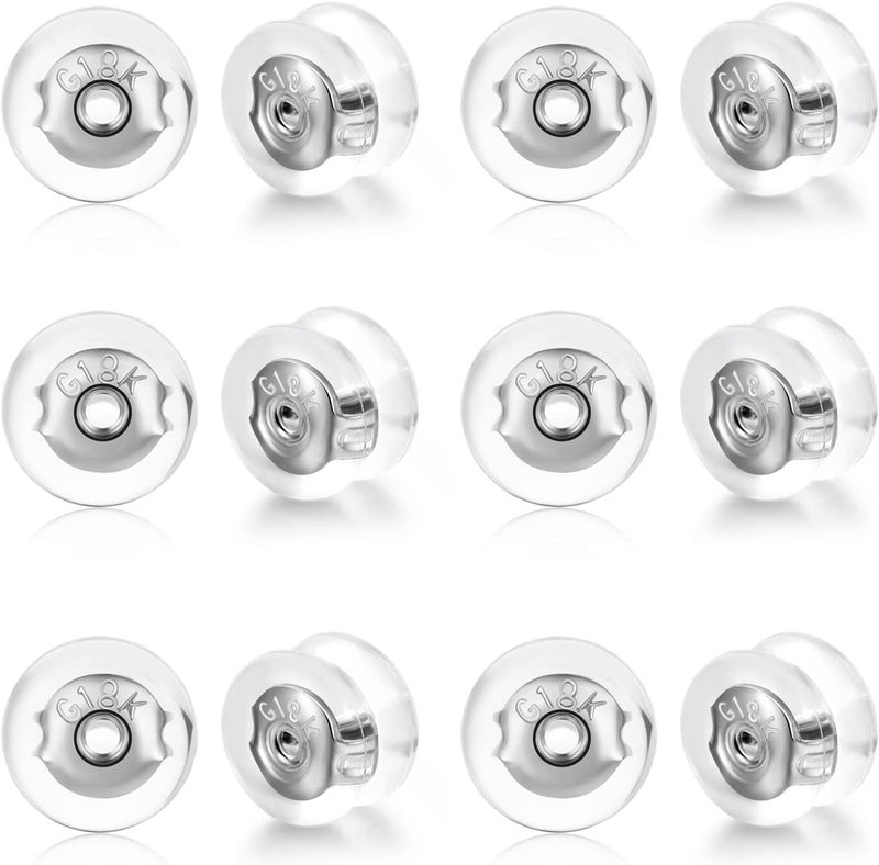 Moconar Earring Backs 18K Gold Locking Silicone Earring Backs Replacements for Studs/Droopy Ears/Heavy Earrings, No-Irritate Hypoallergenice Backings for Women Men Transparency White Color - Image 1